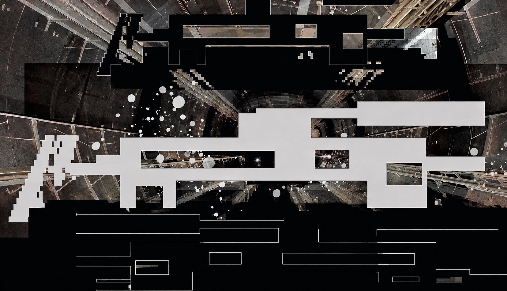 Digital work, black and grey architectural fragments